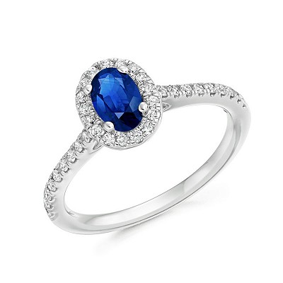Oval Sapphire with Diamond Halo & Shoulders