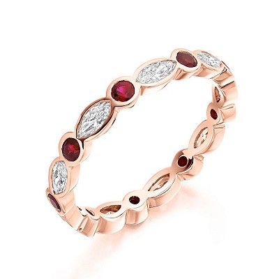 Round Brilliant Rubies & Marquise Diamond Full Eternity Ring